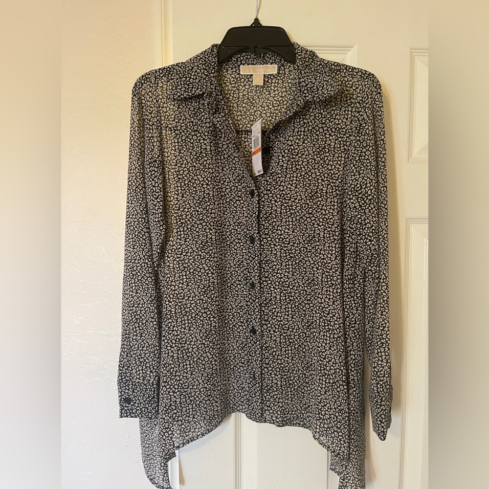 NWT Size Small Michael Kors Sheer Leopard Button Up Blouse Tunic
